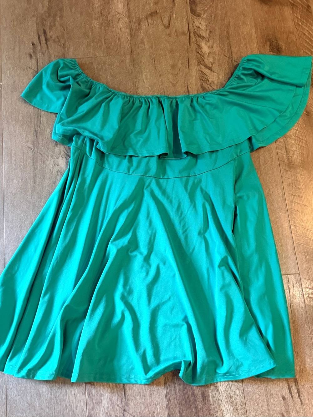 Rosanna Off-Shoulder Ruffle Dress in Teal Green